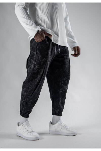 Superbluemexico Unisex Pleated Patterned Jacquard Jogger Pants