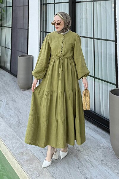 lamelif Φόρεμα με κορδόνι στη μέση, με χρώμα πράσινο