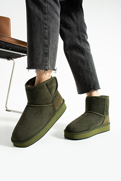 Güllü Shoes Haki Süet İçi Kürklü Kışlık Kadın Bot – Süet Uzun Bot, Kadın Kışlık Ayakkabı, Kürklü Kadın Bot