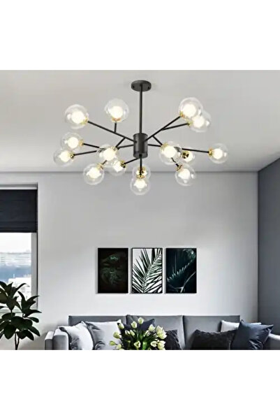 LED CONCEPT Lustra LED cu abajururi, neagra, rotunda, 73x73x80cm, 15xG4