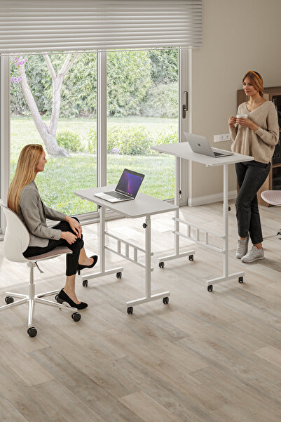 Mobitopya Yükseklik Ayarlı Ergonomik Çalışma Masası Beyaz – Ev Ofis Bilgisayar Masası