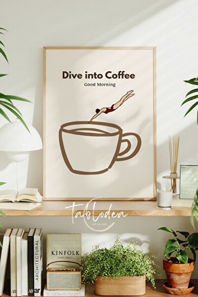 tablodea Minimalist Bej Kahve Köşesi Dekoru Çerçeveli Poster Tablo Bohem Deko...