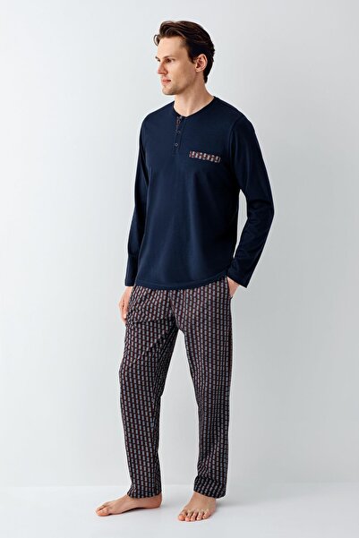 Arnetta Ανδρικό κοστούμι πιτζάμες Navy Blue 100% βαμβάκι