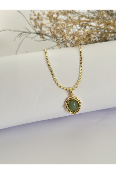 mibrillo قلادة من حجر الفروز مع سلسلة مرصعة