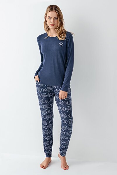 Arnetta Women's dark indigo seasonal pajama set, 50% modal 50% cotton