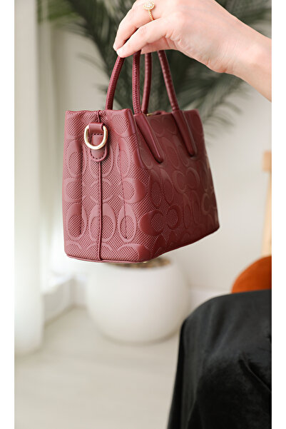 Al-Rubaie Burgundy Embossed Women's Handbag - Luxurious design in durable faux leather for a feminine appeal