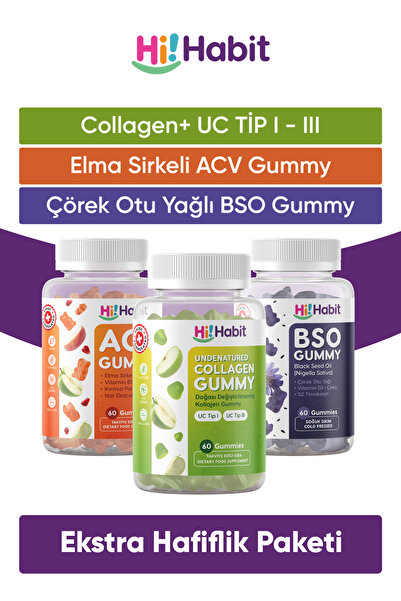 Hi Habit ACV Elma Sirkesi - BSO Çörek Otu Yağı - KOLAJEN Tip1, Tip3 Doğası değiştirilmemiş 3lü Set