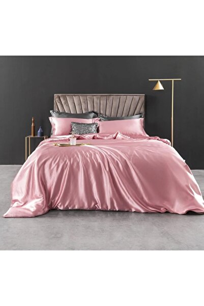 Rotixfy Satin Bedding Set, Pink, Four Pieces: Duvet Cover, Sheet and 2 Pillowcases, Ideal for Beds 180 x 200