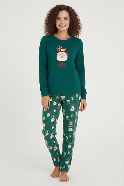 Bravie Luxury Thermal Noel Baba Desenli Kadın Polar Kışlık Pijama Takımı – 42060