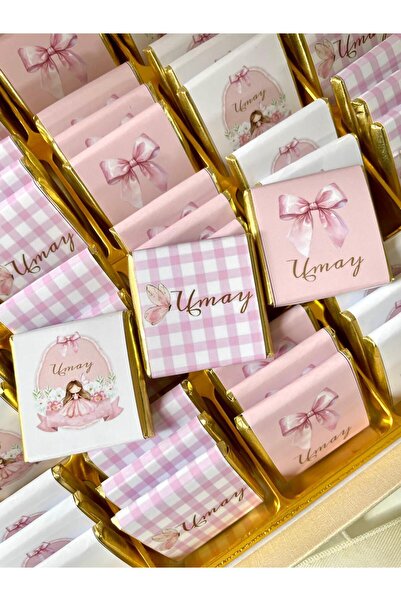 Minemiss Tasarım Kutulu Isme Özel Tasarımlı Kız-erkek 80 Adet Bebek Çikolatas...