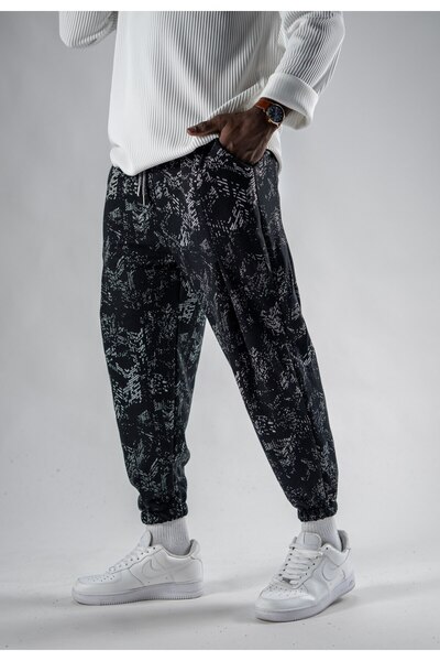Superbluemexico Unisex Pleated Jacquard Patterned Jogger Pants