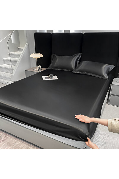 Rotixfy Satin Bed Sheet, Black, 180x200 cm
