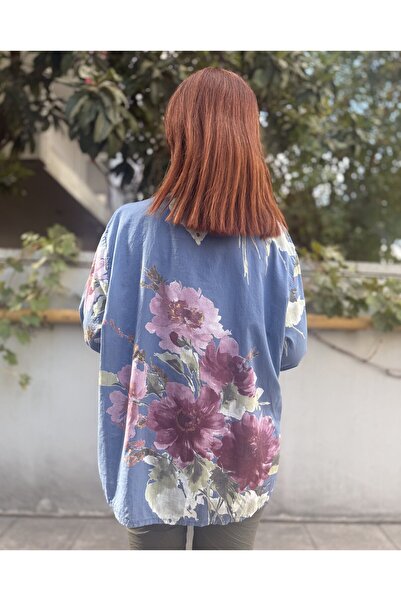 DenizEge Tricotaj italian Orkide cu cămașă și eșarfă, albastru indigo