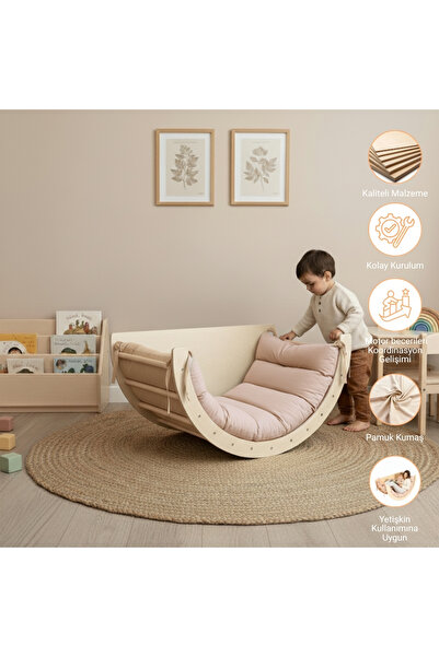 Pooki playroom Montessori Pikler Halkası Ekru Minderli (yetişkinler içinde uygundur)