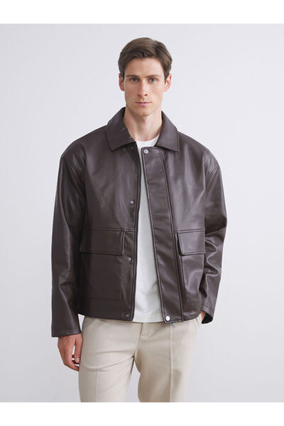 LC Waikiki UZG Store'dan Stilinizi Oluşturun | Rahat Kalıp Gömlek Yaka Erkek Deri Görünümlü Ceket