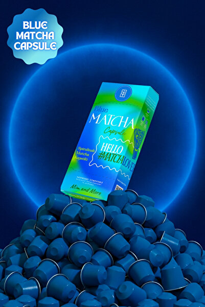 Mim and More Blue Matcha Kapsül – Nespresso Uyumlu, Mavi Spirulina Superfood Matcha Tozu, 10'lu Paket