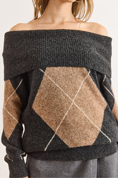 Olalook Pulover tricotat Madonna cu textura moale, cu model Baklava afumat, pentru femei KZK-19001025