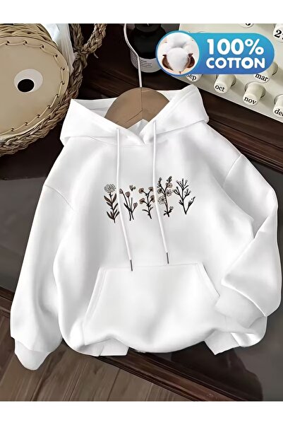 DİVİN -Women's Floral Print Sweatshirt, 3-Thread Quality Fabric, Oversized Cut