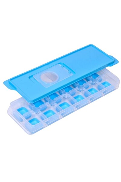 SHOPIENS Tavă pentru cuburi de gheață, 12 compartimente, capac din plastic, albastru transparent, MYONNA