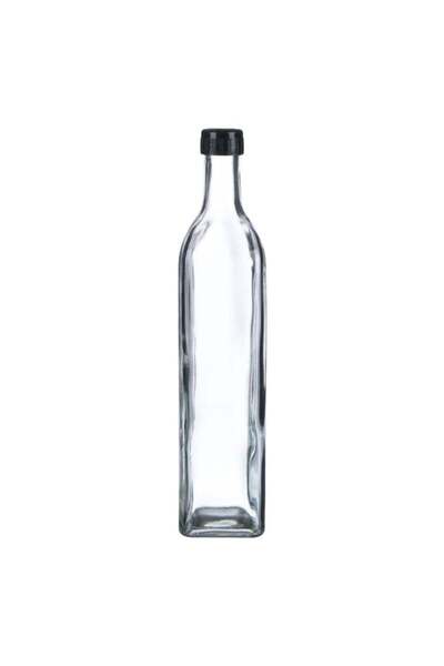 SHOPIENS Glass Bottle Container 0.75L, Black Cap, Integrated Pour Spout, Transparent