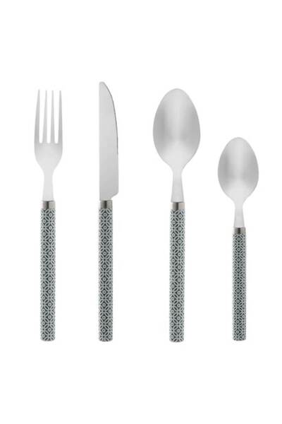 SHOPIENS MYONNA 12-piece Cutlery Set, Stainless Steel with Grey Plastic Handles and White Patterns