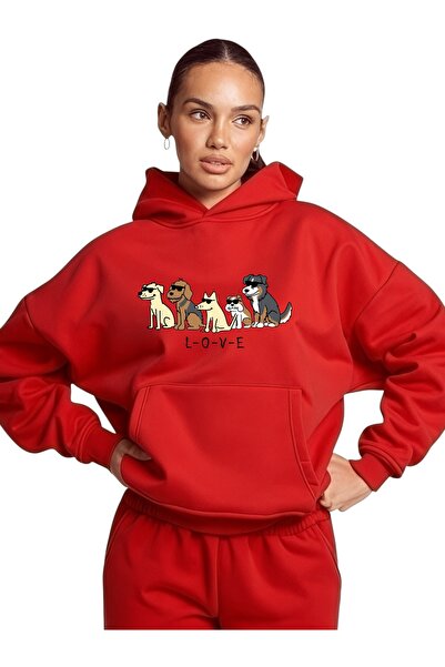 ArtYus Unisex Love Dog Colorful Custom Printed Cotton Oversize Hooded Sweatshirt