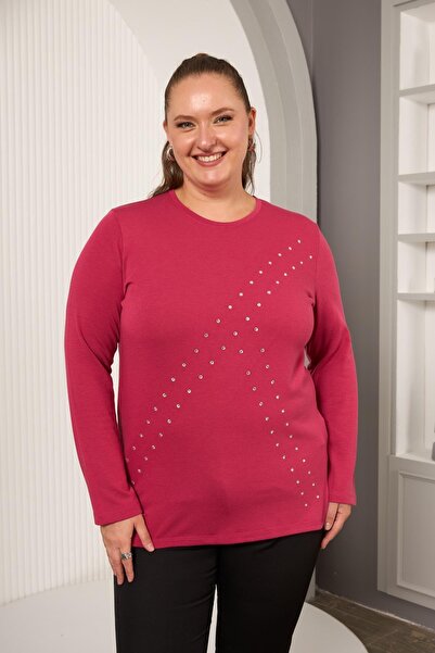 RMG Plus Size Geometric Stone Blouse Violet