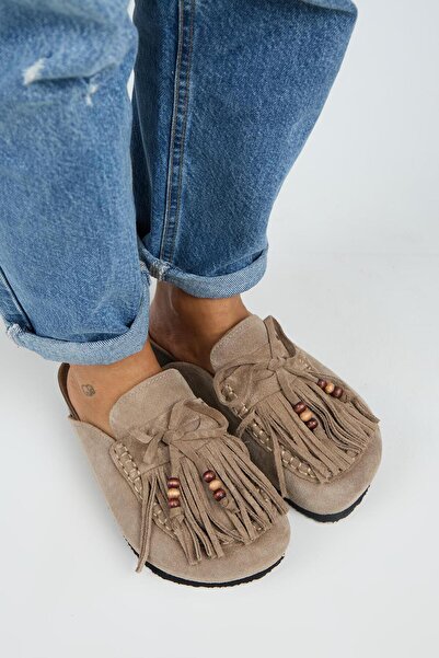 Manijero Malinda női valódi bőr bojtos gyöngyös Sabo Mink papucs