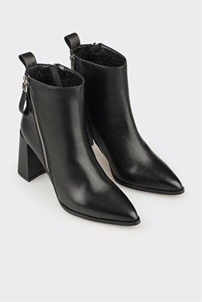 Elle Shoes Siyah Deri Kadın Yüksek Topuk Bot