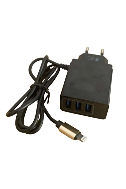 Neste Incarcator / Adaptor retea 5.1 A, 3 x USB, Cablu cu mufa 8 pini compatibil iPhone, 90 cm, Black