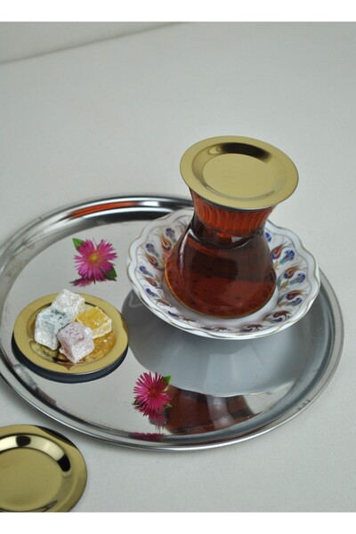 Qualitev 6 Adet Çelik Mini Lokumluk ve Çay Bardak Kapağı Çok Amaçlı