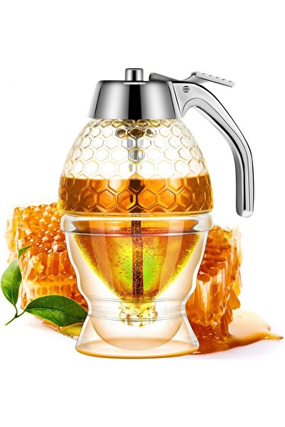 Boao موزع عسل أكريليك مع حامل، وعاء عسل على شكل قرص عسل، موزع عسل مانع للتنقيط