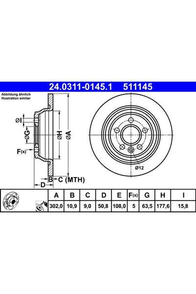 Ate Disc frana Ford Galaxy 2/Mondeo 4/S-Max Land Rover Range Rover Evoque
