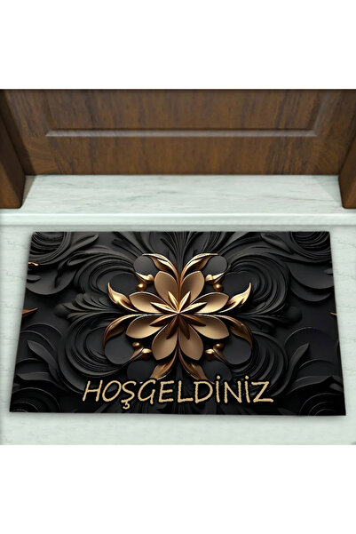 Colorix Carpet Çiçek Desenli Dekoratif Kapı Önü Paspası No: 2663