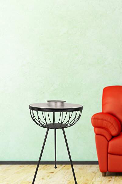 Begüsa Velmora Ledli Pilli Sehpa Siyah Mermer Ahşap