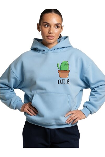 ArtYus سويت شيرت بقلنسوة كبير الحجم من القطن مطبوع عليه ألوان كاكتوس للجنسين