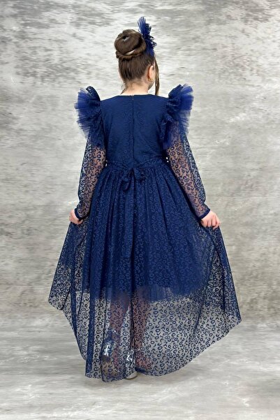 Tarz Çocuk Kız Çocuk Uzun Kol Dantelli Önü Kısa Arkası Uzun Abiye Elbise