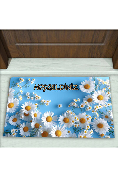 Colorix Carpet Papatya Desenli Dekoratif Kapı Önü Paspası No: 2203