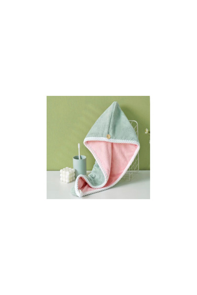 Rovitech Rapid Dry Hair Towel Turban with Button, Microfiber, 60 x 24 cm, Green