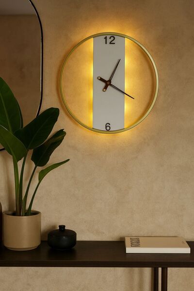 Wallover Design VALERNO Gold Ledli Kablosuz Sessiz Duvar Saati 45x45 cm | Mod...