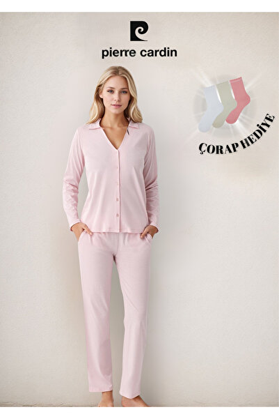 Pierre Cardin Women's Clothing Cotton & Modal 2 Piece Boxed Shirt Pajama Set (Socks Gift) Ol.Pc.911.5.001