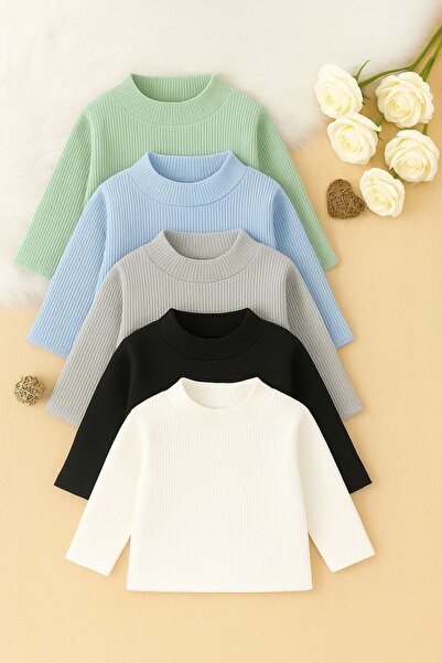 tunays shopping Kız Erkek Çocuk İçlik Yarım Balıkçı İnce Kazak Kaşkorse 5'li Set