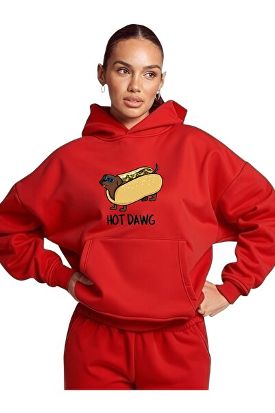 ArtYus Unisex Hot Dog Colorful Custom Printed Cotton Oversize Hooded Sweatshirt