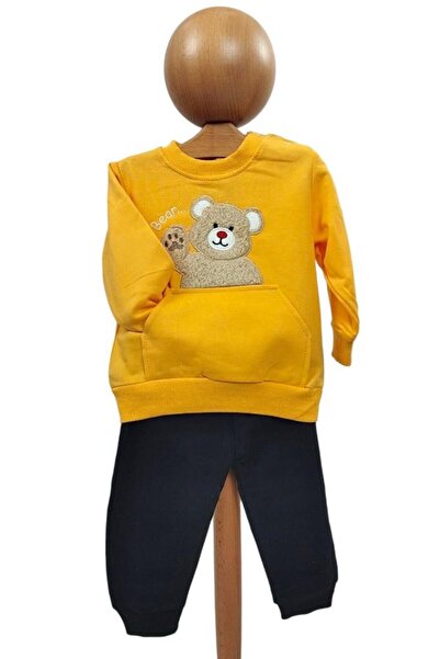 Dumledo Fluffy Teddy Bear Yellow Baby Bottom - Top 2-Piece Tracksuit Set