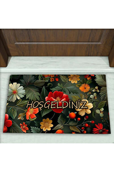 Colorix Carpet Çiçek Desenli Dekoratif Kapı Önü Paspası No: 2283