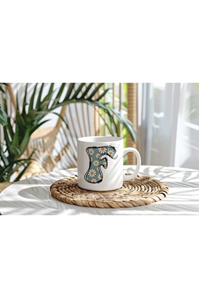 Beramussa كوب على شكل حرف F مزين بنقشة الأقحوان - تصميم ريترو ربيعي - كوب شاي...