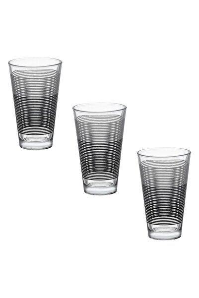 SHOPIENS Set of 3 'Lines' Water Glasses, Transparent Glass, 330 ml, Multicolor