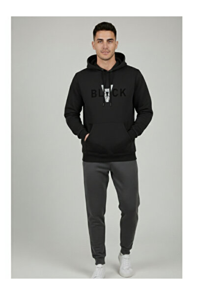 QUOS Μαύρο ανδρικό φούτερ με γράμματα