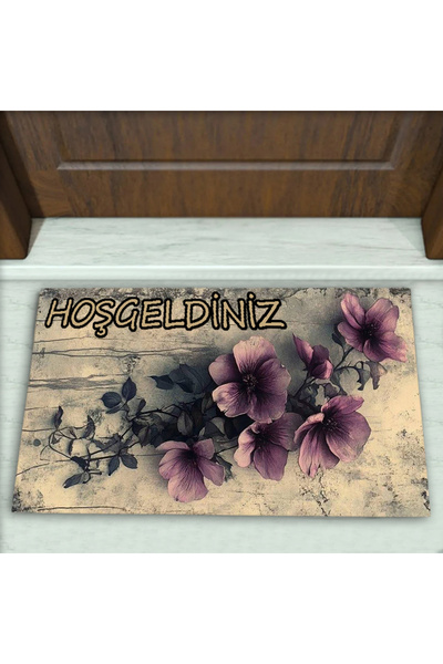 Colorix Carpet Çiçek Desenli Dekoratif Kapı Önü Paspası No: 2799