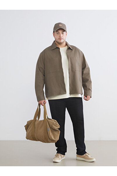 LC Waikiki Haki Büyük Beden Rahat Kalıp Uzun Kollu Erkek Gömlek Ceket